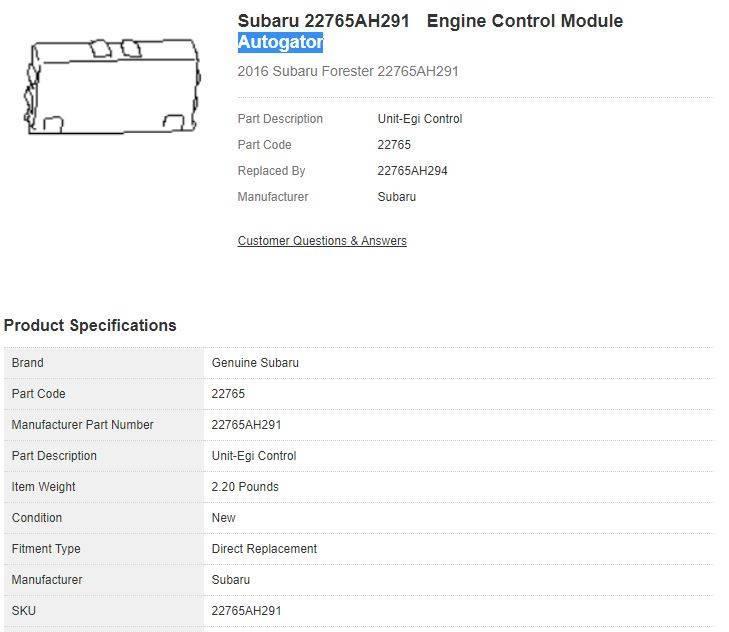 Блок управления двигателем FORESTER 12-19 2015 Внедорожник 2.5