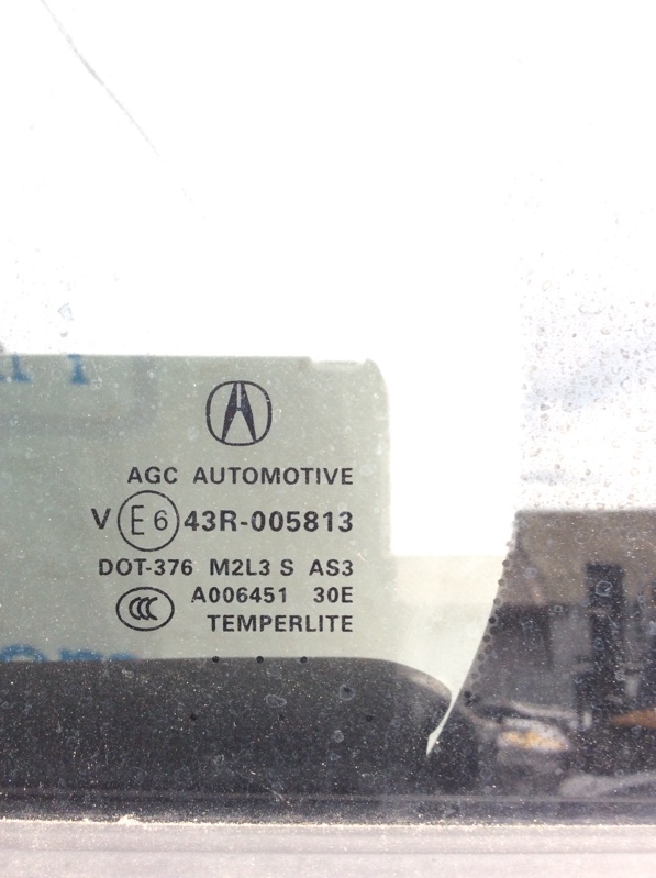 Стекло двери глухое заднее левое RDX 12-19 2018 Внедорожник 3.5