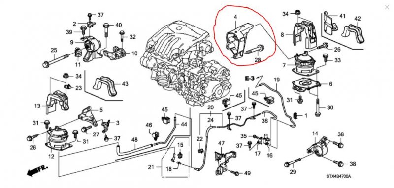 Кронштейн двигателя задний MDX (YD2) 06-13 2008 YD2 3.7 J37A1