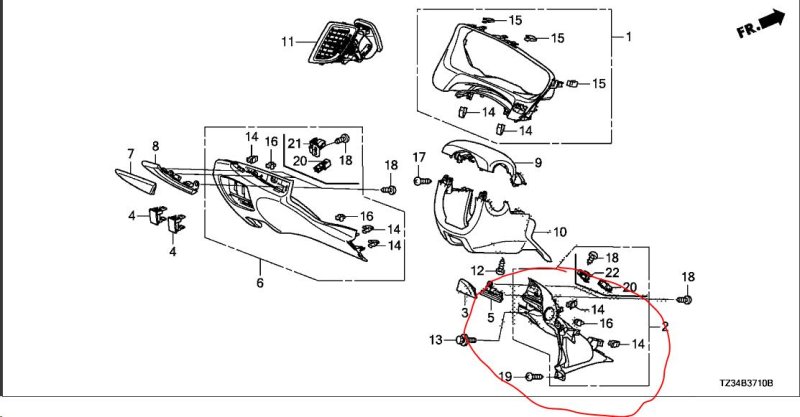 Накладка торпедо правая TLX 14-17 2016 Седан 3.5