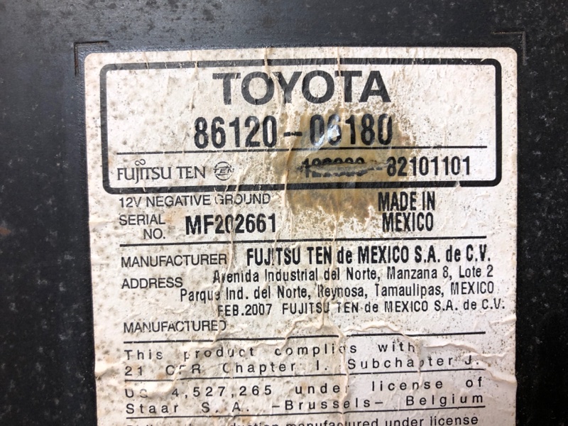 Магнитола CAMRY 40 06-11 2008 Седан 2.4 2AZFE Магнитола CAMRY 40 06-11 2008 Седан 2.4 2AZFE