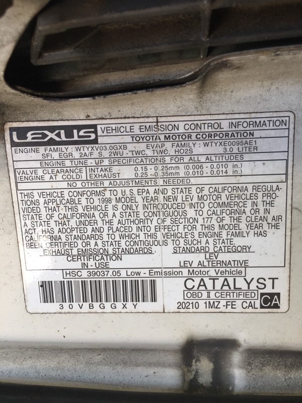 Капот ES300 96-01 1998 MCV20 3.0 1MZFE