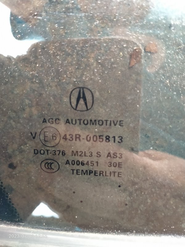 Стекло двери глухое заднее правое RDX 12-19 2016 Внедорожник 3.5