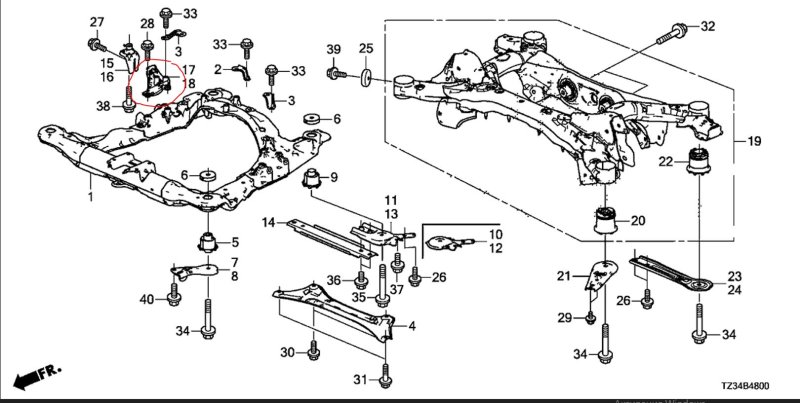 Крепление балки подвески переднее правое TLX 17-20 2018 Седан 2.4