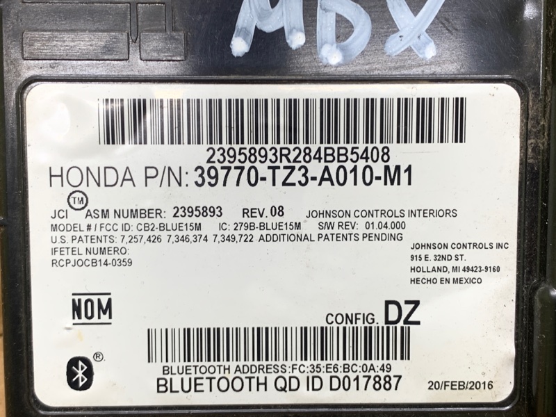 Блок управления блютуз TLX 14-17 2016 2.4 K24W7