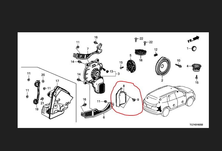 Воздуховод салона задний правый PILOT 15- 2017 3.5L