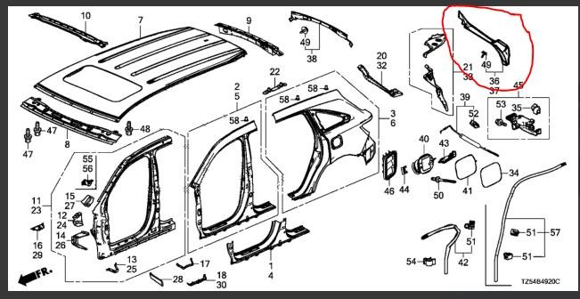 Накладка проема багажника правая MDX (YD3) 13-21 2018 3.5 J35Y5